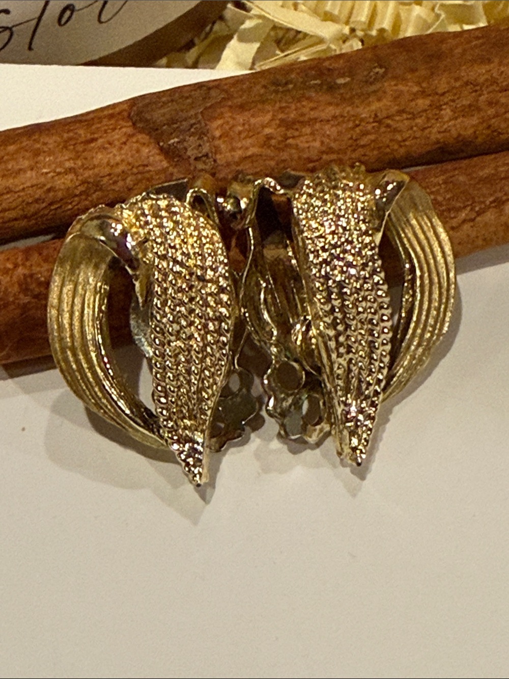 Gold-Tone Textured Leaf Clip-On Earrings - Women Jewelry